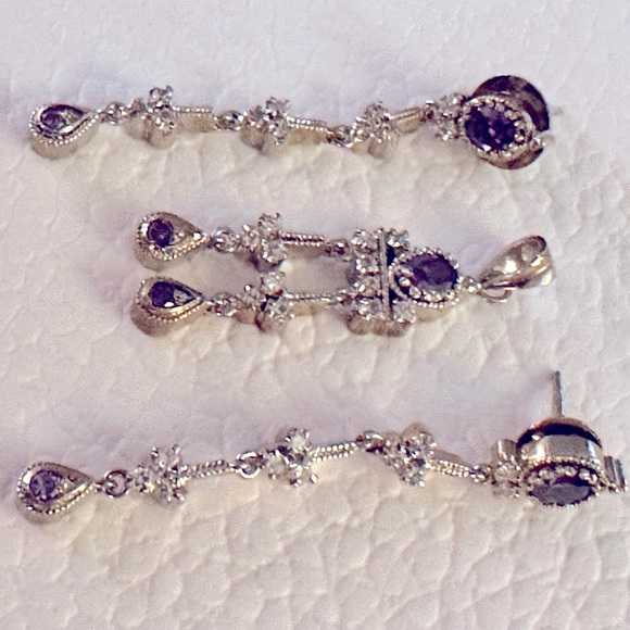 Solid silver CZ and Amethyst Pendant and Earrings Set - Picture 3 of 7